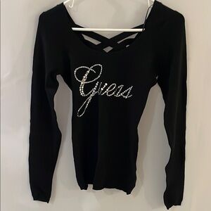 Guess Black Embellished Long Sleeve Hoodie